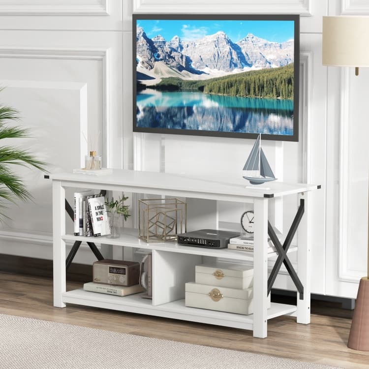 Modern Farmhouse TV Stand Entertainment Center for TV's up to 55" with Open Shelves - 47"X16"X23.5"(LXWXH)