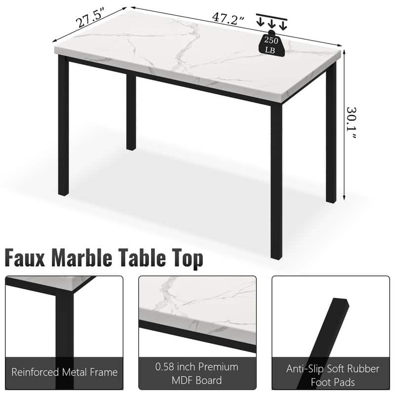 Grondin Modern Style Faux Marble Top 5-Piece Casual Dining Room Table Set with 4 Velvet Upholstered Dining Chairs