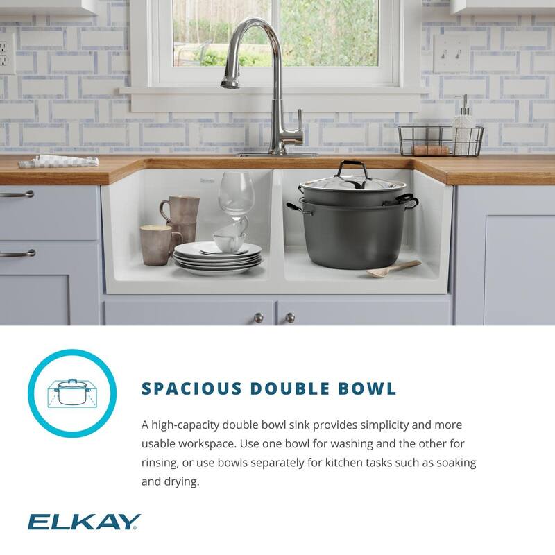 Elkay SWUF32189FLC Fireclay 33" Farmhouse Double Basin Fireclay