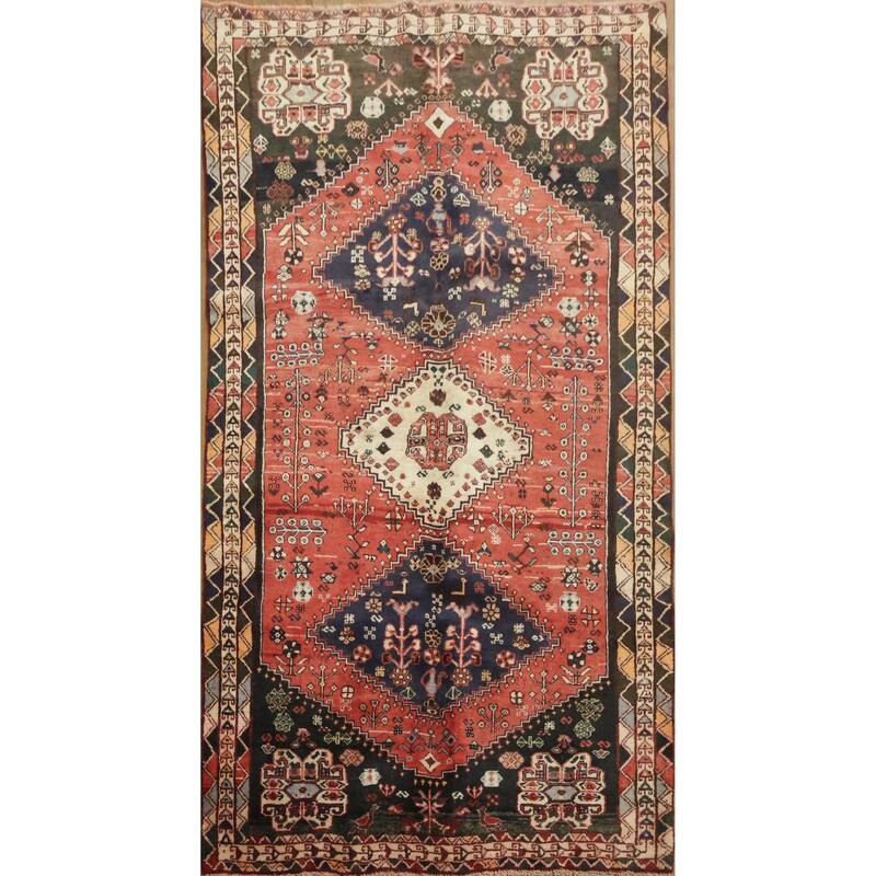 Hand Knotted Oriental 100% Wool Carpet Traditional Tribal Red Shiraz Area Rug - 7' 6'' X 4' 1''
