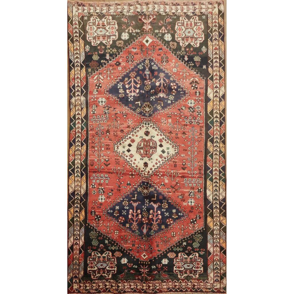 Hand Knotted Oriental 100% Wool Carpet Traditional Tribal Red Shiraz Area Rug - 7' 6'' X 4' 1''