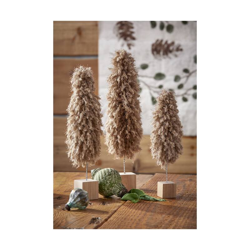 Minky Fleece Tree Sculpture Medium Taupe 14in Holiday Decor Christmas Decorative Object - Taupe Brown