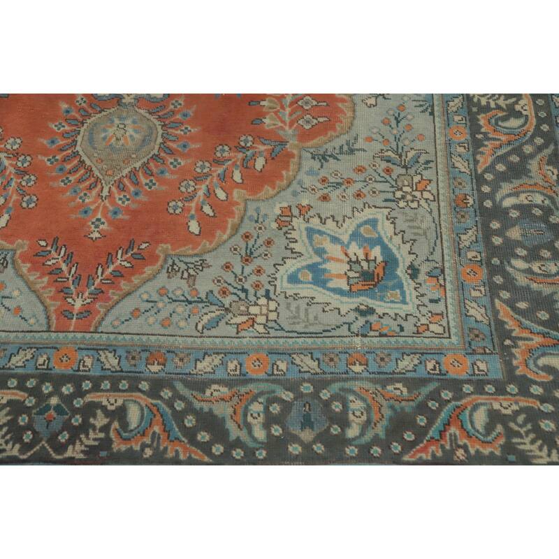 Hand Knotted Oriental 100% Wool Carpet Traditional Floral Oranges & Rust Tabriz Area Rug - 9' 11'' X 6' 6''