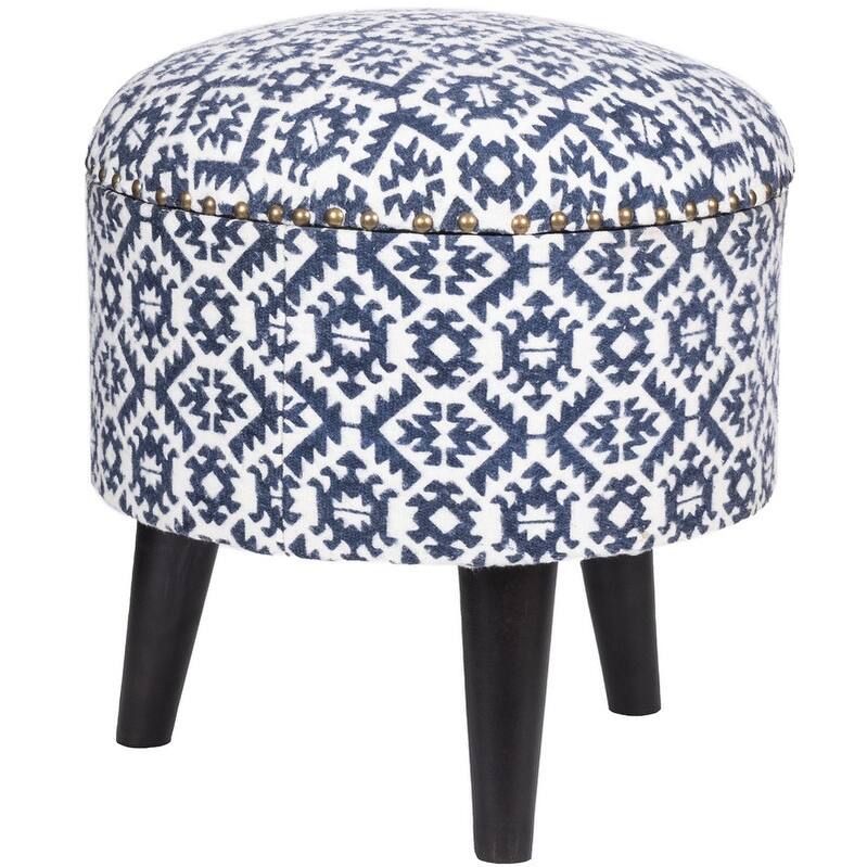 HERAT ORIENTAL Handmade Kilim Upholstered Storage Stool - 16" W x 16" L x 16" H - Ivory