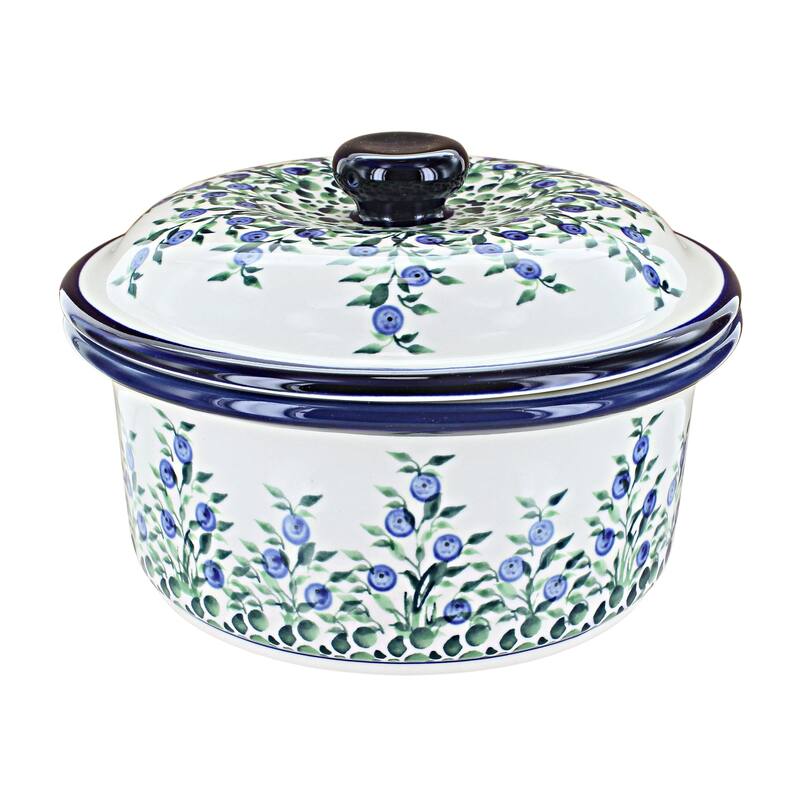 Blue Rose Polish Pottery 887 Zaklady Round Baker with Lid - Porcelain Vine