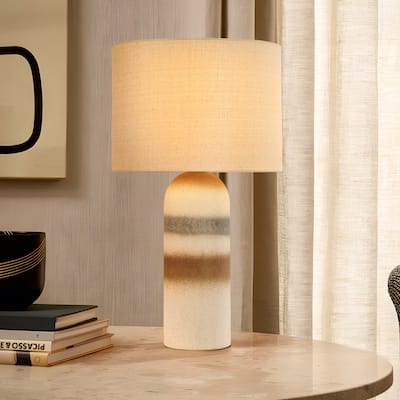 26" Painted Ceramic Accent Table Lamp with Drum Linen Shade