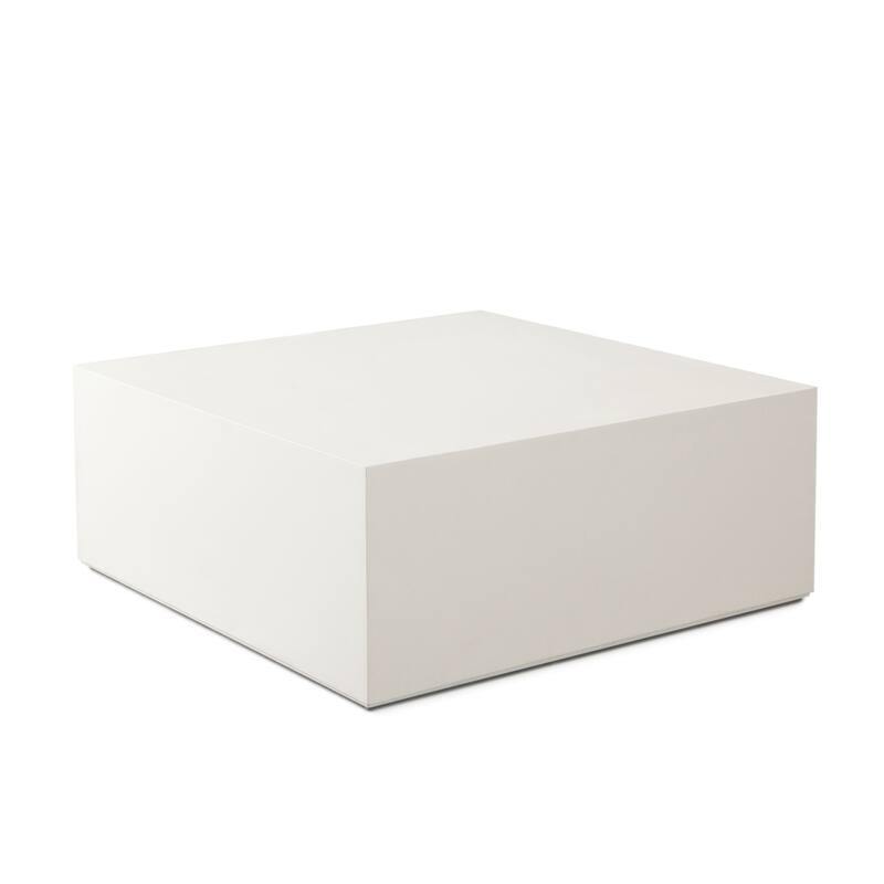 Viko Modern Square Coffee Table, White Wood Faux Concrete Finish, 39 Inch