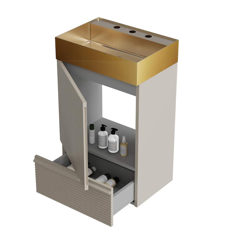 GDFStudio - Gada Stylish 20" Striped Bathroom Vanity with Integrated Stainless Steel Sink and Efficient Storage