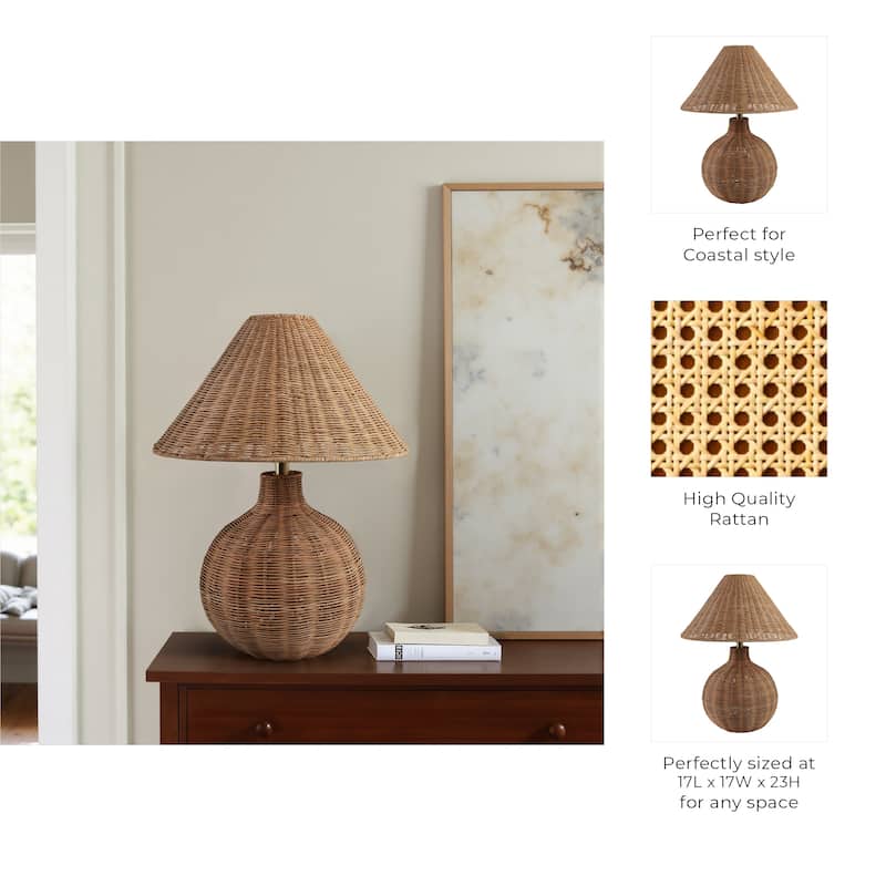 Woven Table Lamp Coastal Fabric Shade for Bedroom Office - 23" Ivory - 17" x 17" x 23"