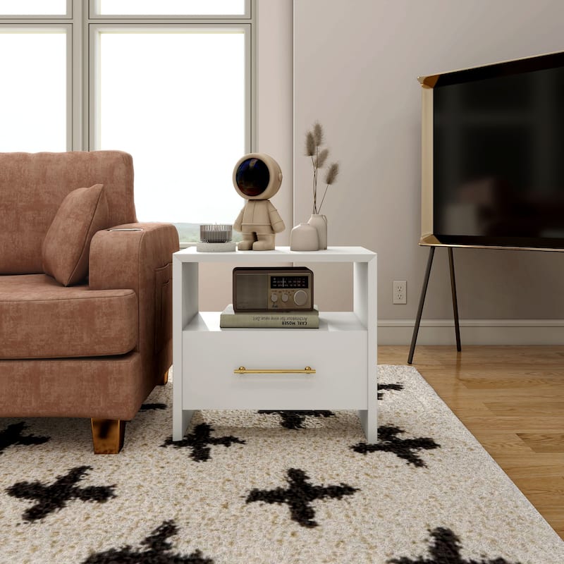 DH BASIC Modern 23-inch End Table with Drawer and Open Shelf by Denhour