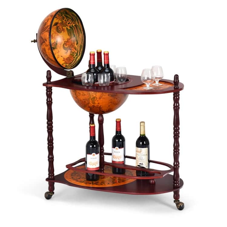 Vintage Globe Wine Stand Bottle Rack with Extra Shelf - 27.5" x 17.7" x 34.6" (L x W x H)