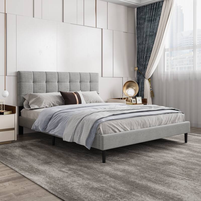 Alazyhome Square Tufted Upholstered Platform Bed Frame