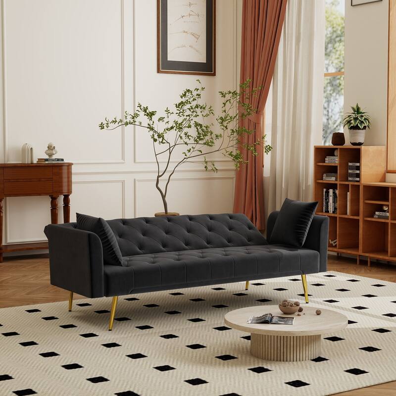 Convertible Sleeper Sofa Bed, Foldable Velvet Loveseat with Adjustable Backrest and Metal Legs, Cloud Chaise Lounge Couch