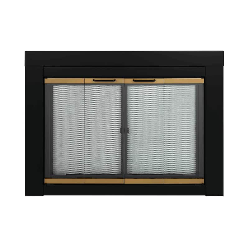 Pleasant Hearth Arrington Fireplace Glass Door Black w/Moonlight Gold - Small