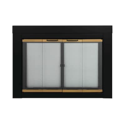 Pleasant Hearth Arrington Fireplace Glass Door Black w/Moonlight Gold