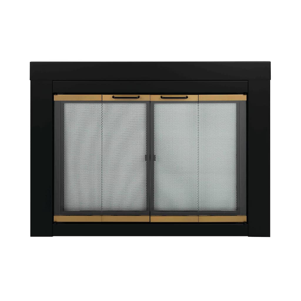 Pleasant Hearth Arrington Fireplace Glass Door Black w/Moonlight Gold