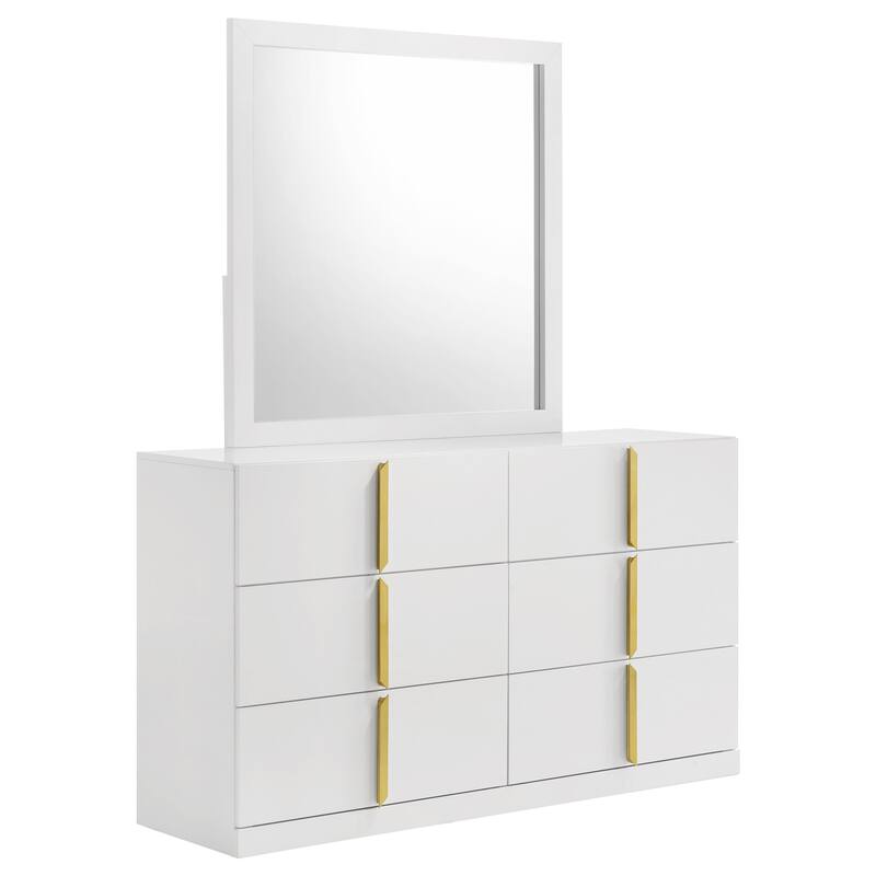 Ines 6-drawer Bedroom Dresser with Mirror White High Gloss - Dresser with Mirror