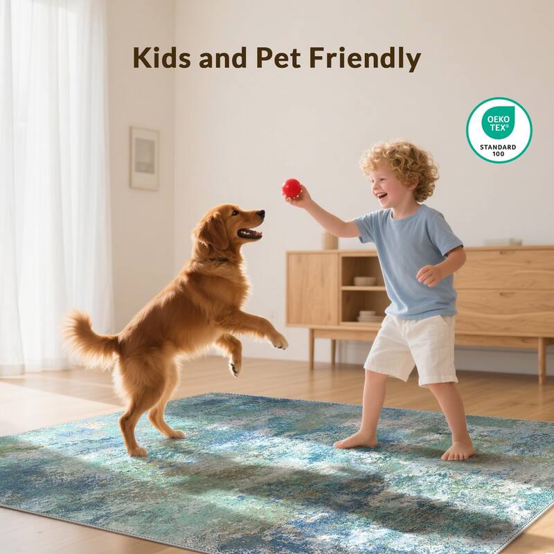 Mcow Modern Machine Washable Low Pile Lightweight Soft Print Area Rugs