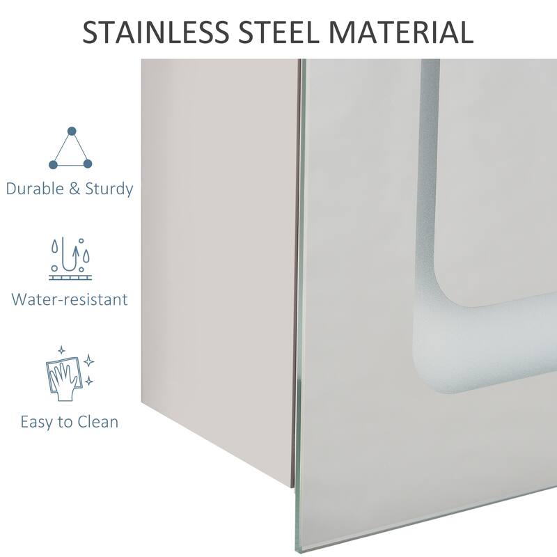 kleankin Dimmable LED Lighted Medicine Cabinet with Mirror, Wall-mounted Bathroom Cabinet w/ 3-tier Storage Shelves Smart Touch