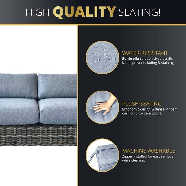 Kinger Home Ella Outdoor Loveseat, Handwoven Wicker Patio Couch