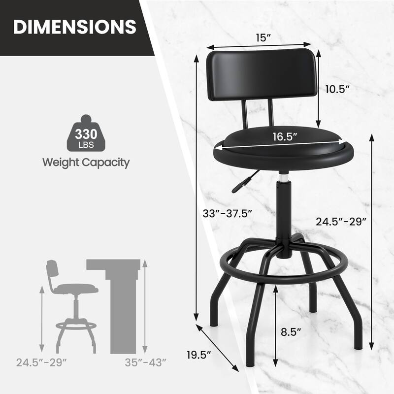 360° Swivel Counter Height Barstool with Padded Seat and Back