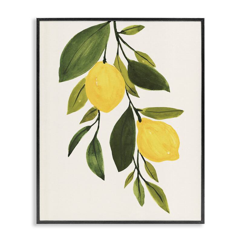 Stupell Simple Yellow Country Lemon Leaf Citrus Fruit Framed Wall Art - Green - 11 x 14 - Black
