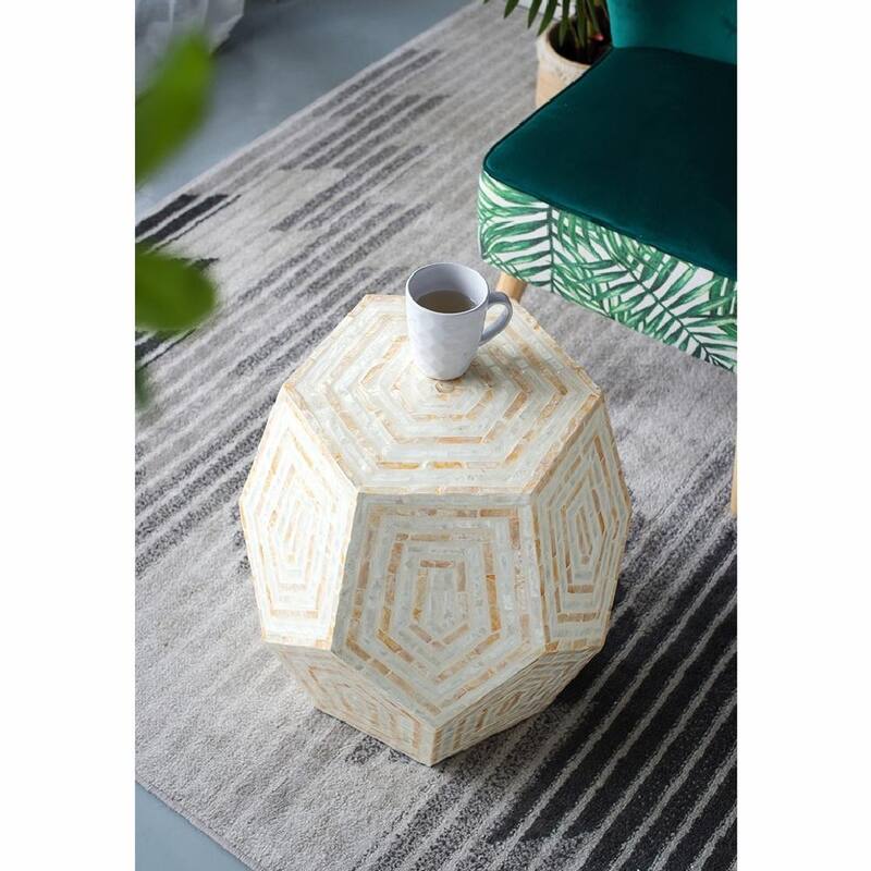 Geometric Hexagonal Capiz Stool - 18" Multi-Color Accent Piece, End Table, Side Table - 18x18x21"