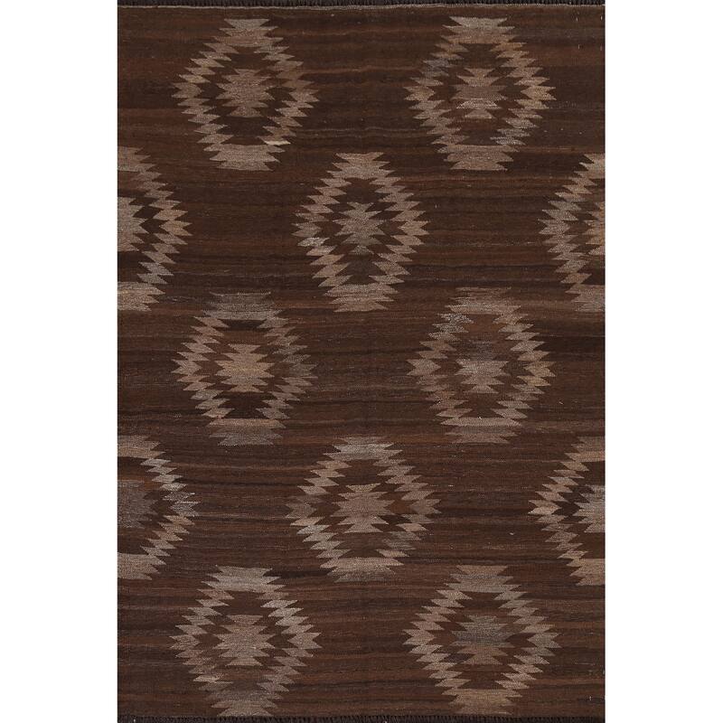 Natural Dye Tribal Geometric Kilim Oriental Wool Area Rug Flat-woven - 4'10" x 6'8"
