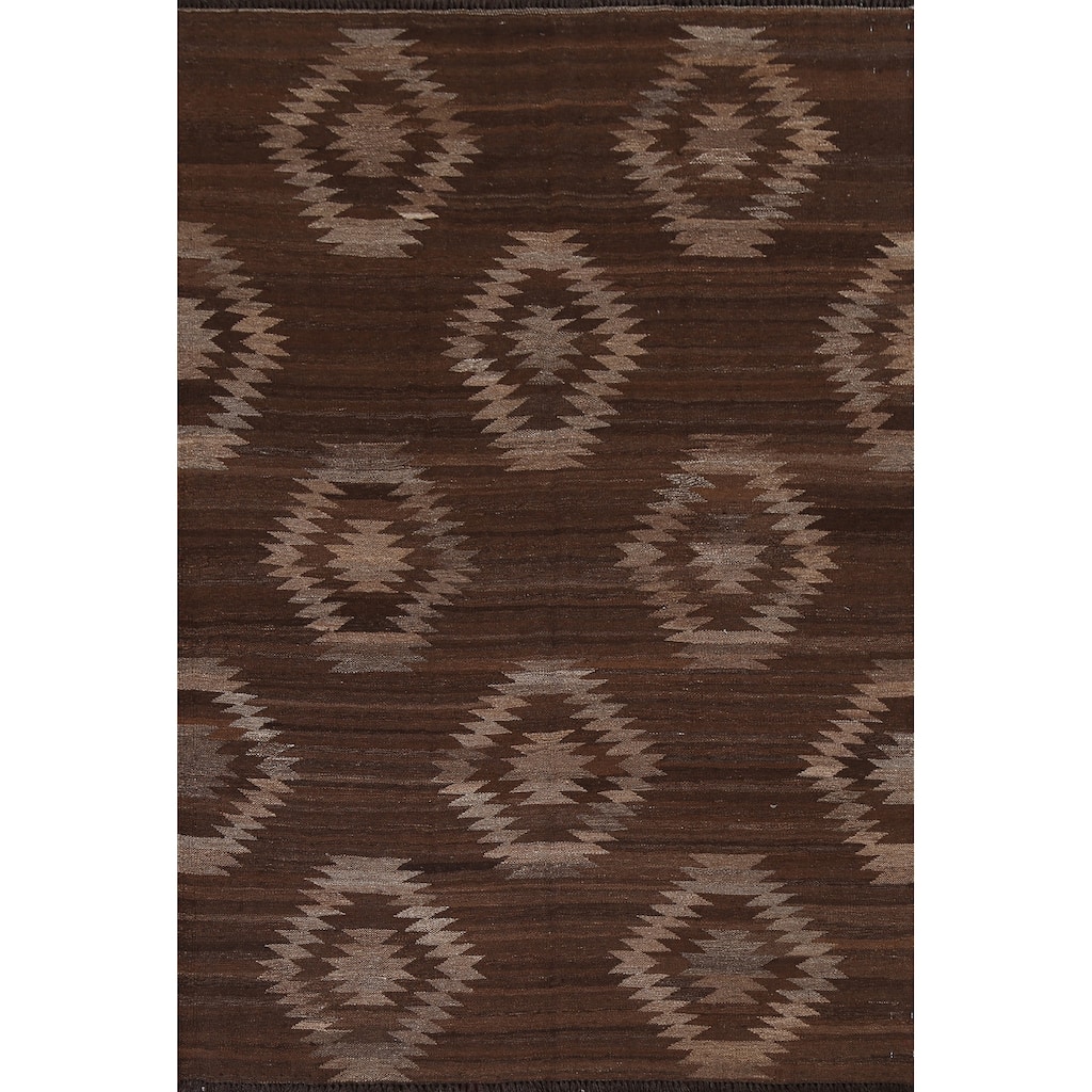 Natural Dye Tribal Geometric Kilim Oriental Wool Area Rug Flat-woven - 4'10" x 6'8"