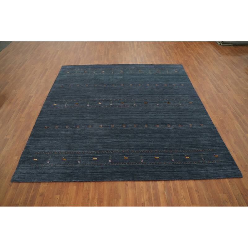 Hand Knotted Oriental 100% Wool Carpet Tribal Animal Pictorial Navy Blue & Blues Gabbeh Area Rug - 9' 0'' X 9' 0''