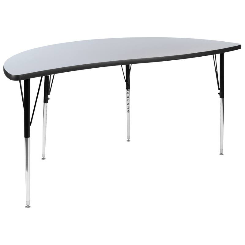 60" Half Circle Wave Collaborative Grey Adjustable Height Activity Table
