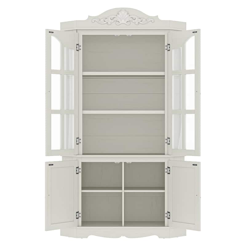 70.8 Inch Tall Hexagon Farmhouse Glass Display Cabinet with Adjustable Shelves