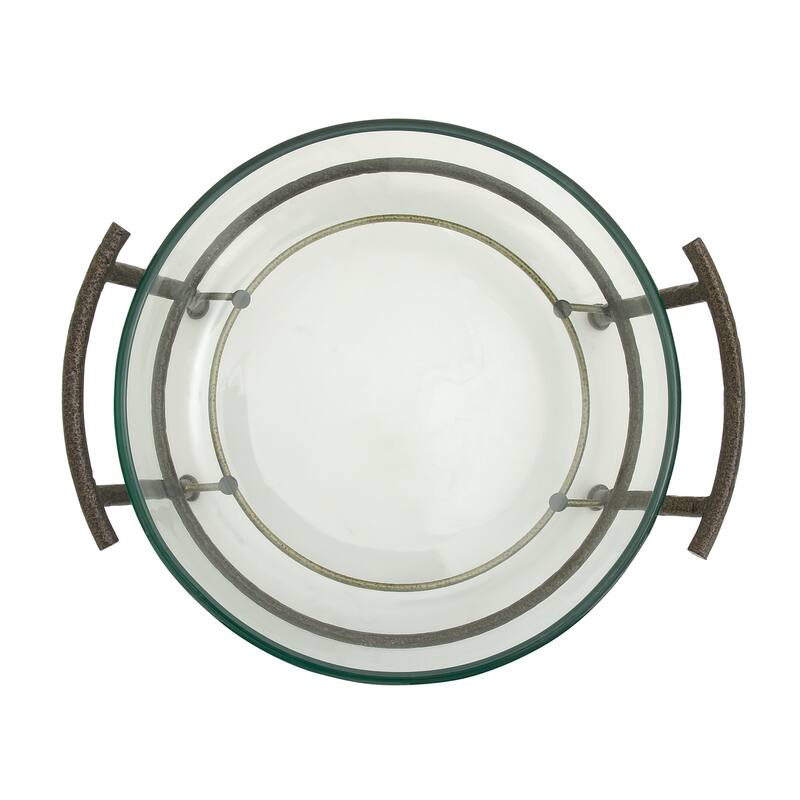 Clear Tempered Glass Kitchen Serving Bowl with Brown Metal Base