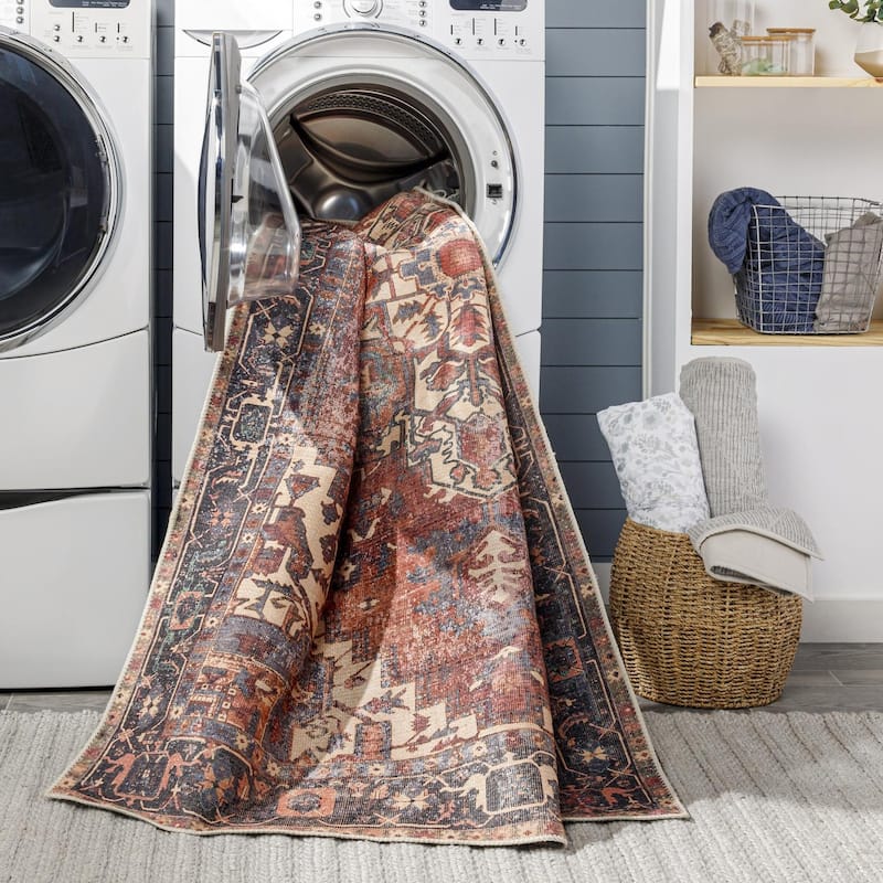 Livabliss Gwenevere Rust Vintage Medallion Machine Washable Area Rug