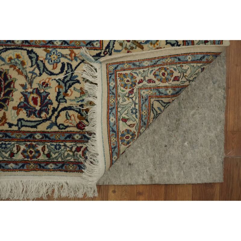 Hand Knotted Oriental 100% Wool Carpet Traditional All-Over Beige & Ivories Kashan Area Rug - 13' 7'' X 9' 7''