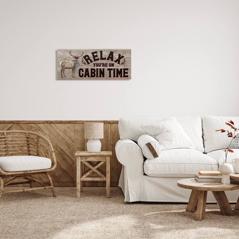 Stupell Relax You're On Cabin Time Moose Typography Sign, Canvas, 10 x 1.5 x 24, Made in USA