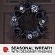 preview thumbnail 2 of 10, Haunted Hill Farm 15-In. Halloween Black and White Floral Wreath Pumpkins, Skulls, and Spiderweb for Haunted House Decoration