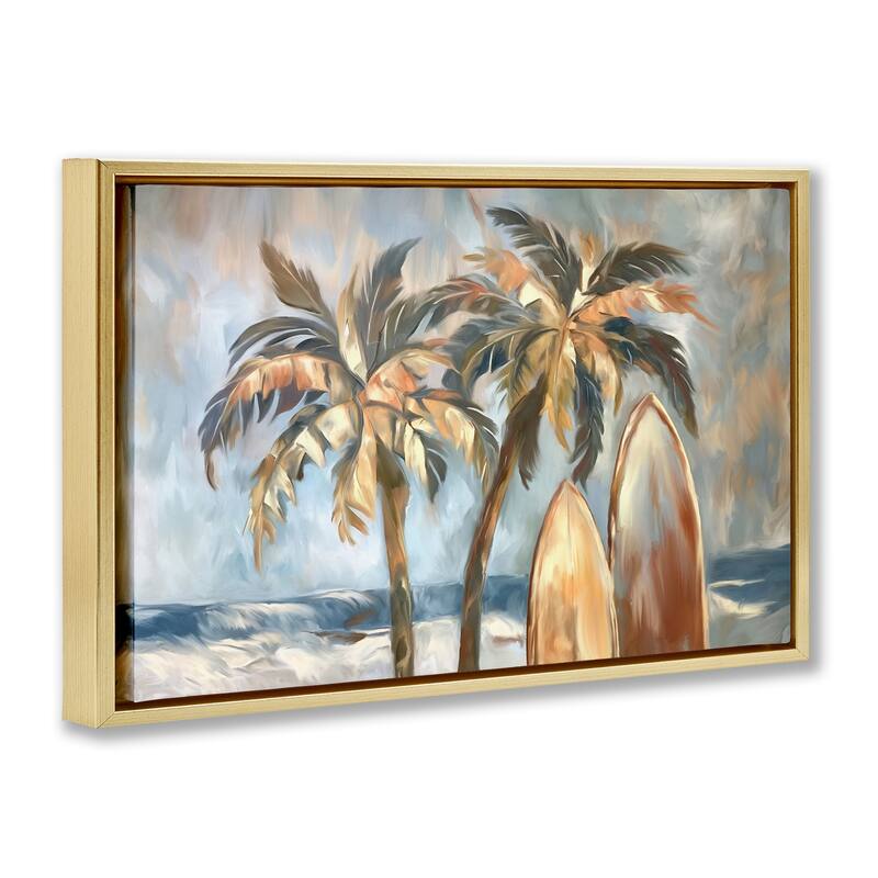 Stupell Warm Tropical Surfboards Framed Floater Canvas Wall Art Design By Ramona Murdock