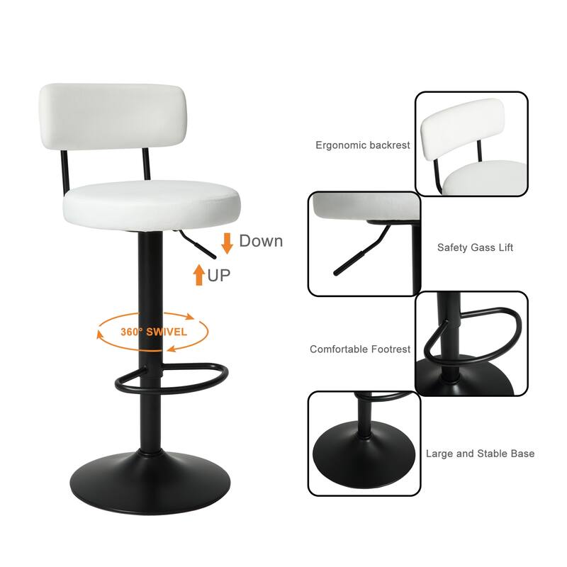 Modern Bar Stools Set of 2 - White