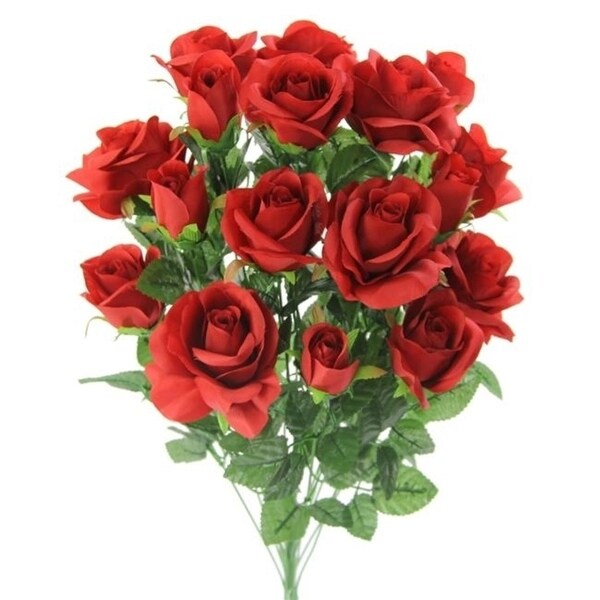 Admired By Nature Gpb6433 Red 18 Stems Artificial Rose Buds Mixed Flower Bush Red