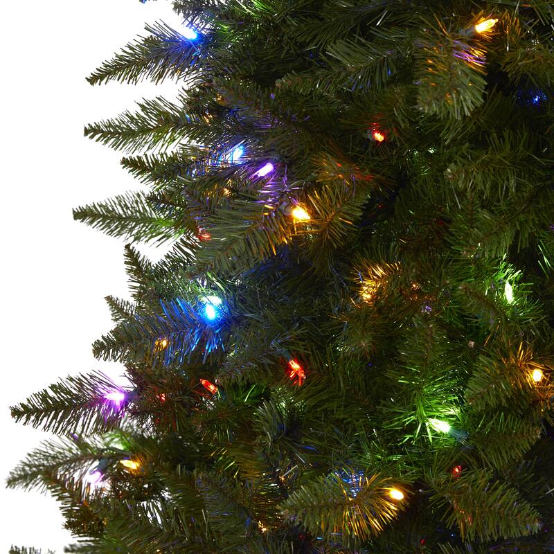 6.5' Pre-Lit Multifunction Vermont Spruce Artificial Christmas Tree, Multicolor LED Lights - 6.5 Foot