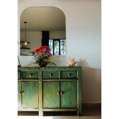 28x30 Premium Modern Half Moon Mirror in Gold Stainless Steel Finish
