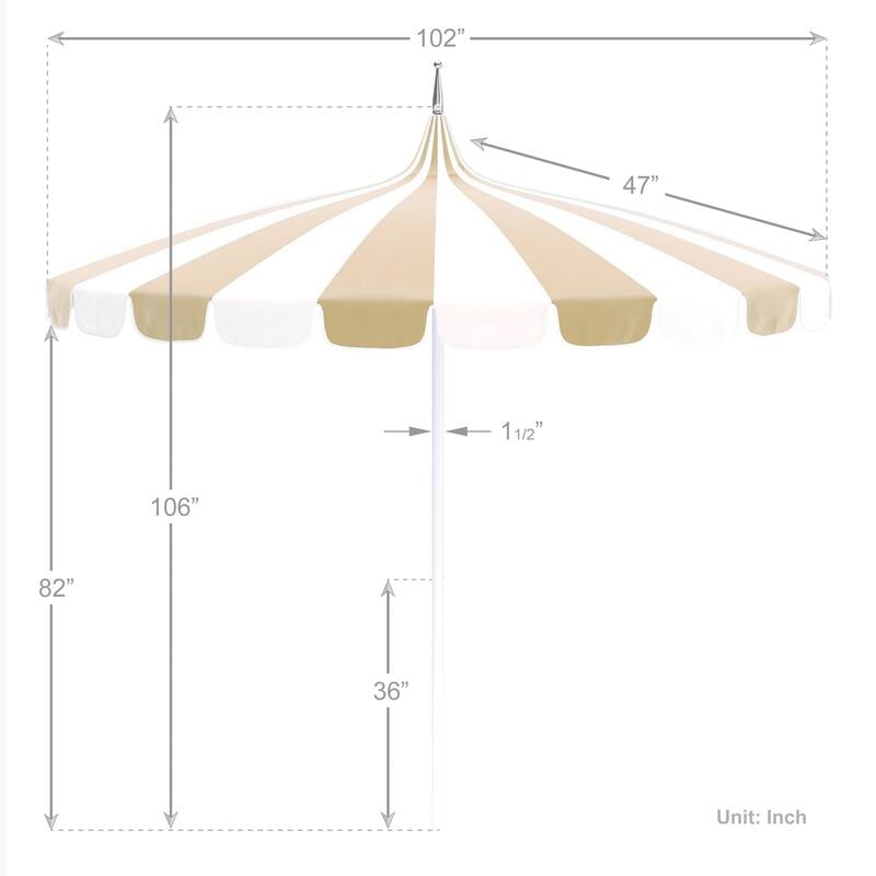 California Umbrella 8.5' Pagoda Series Patio Umbrella White Aluminum Pole Push Lift Sunbrella Natural and Pacific Blue