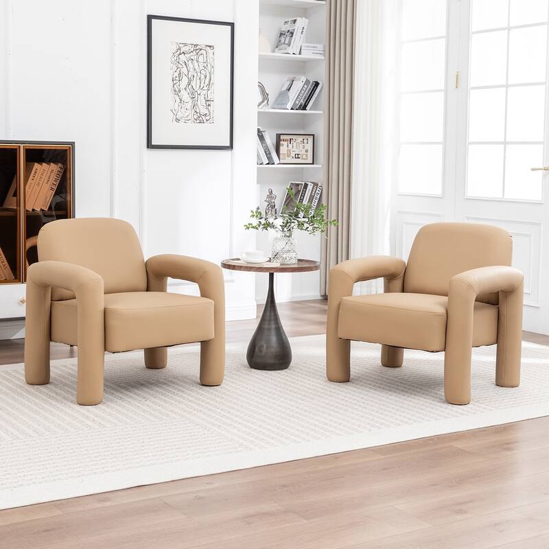 SEYNAR Modern PU Leather Accent Chair with Tubular Multifunctional Legs for Living Room Set of 2