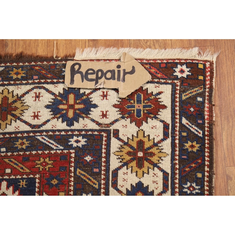 Pre-1900 Antique Vegetable Dye Kazak Rug Hand-Knotted Wool Carpet - 3'8" x 6'10"