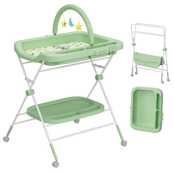 slide 2 of 12, Adjustable Height Portable Folding Baby Diaper Changing Station with Wheels and Steel Pipe Frame Green