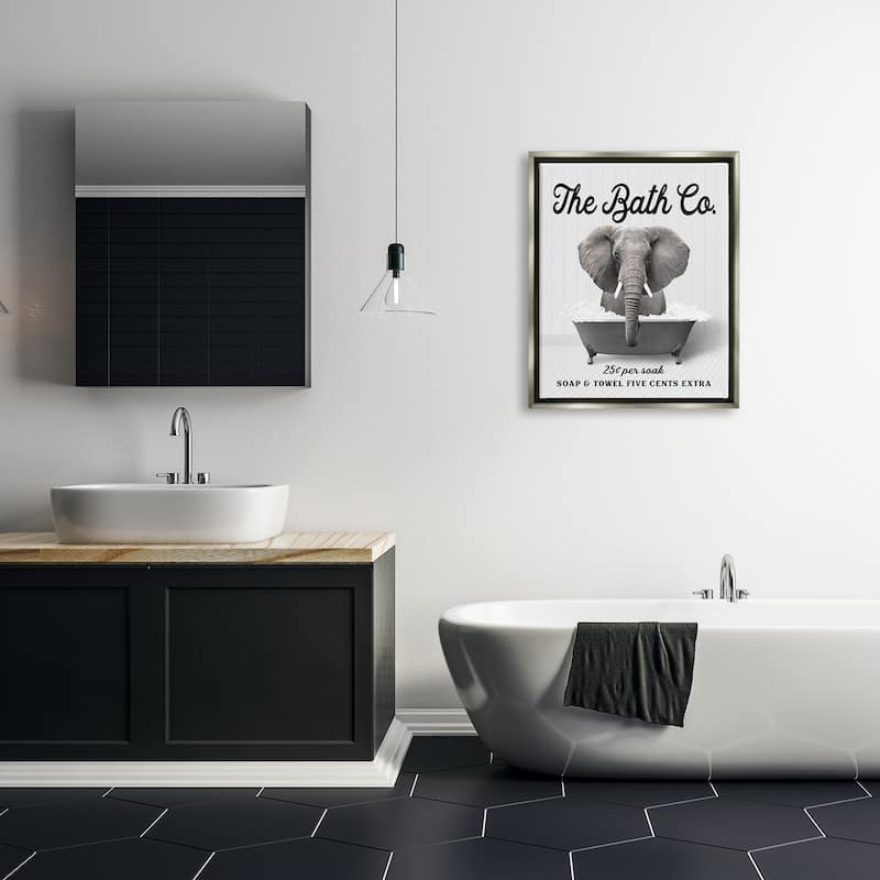 Stupell Vintage Bathtub Elephant Framed Floater Canvas Wall Art Design by Lettered and Lined