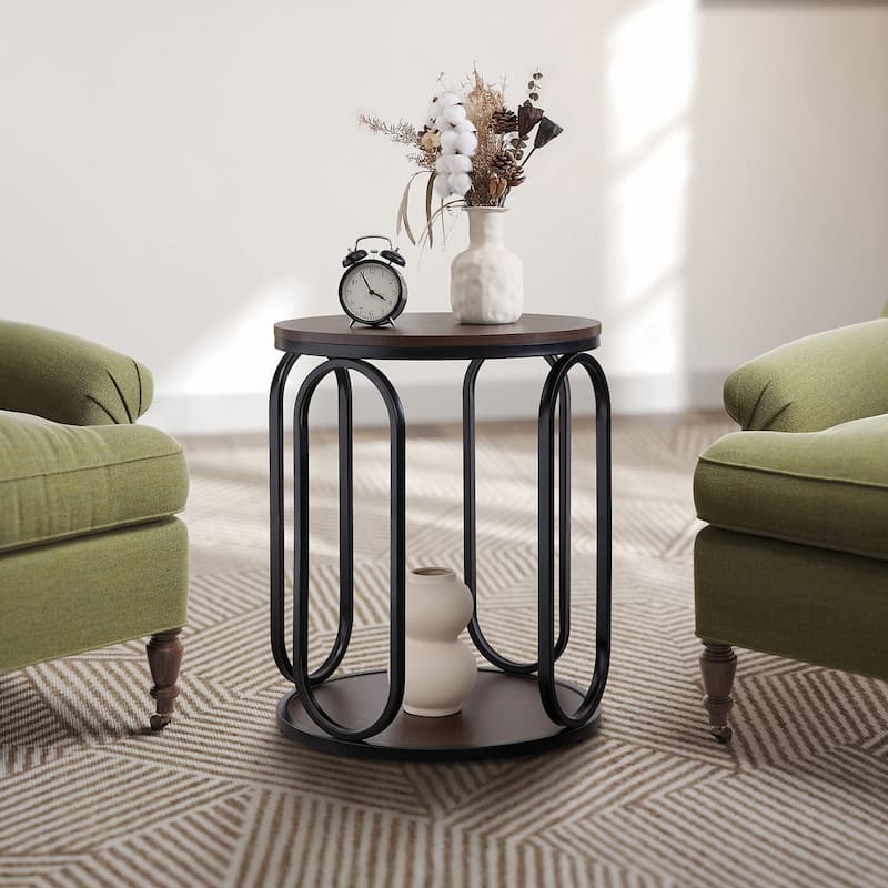2-Tier Round Side Table, Accent End Table Nightstand - 19.7"Dia Top x 24.4"H