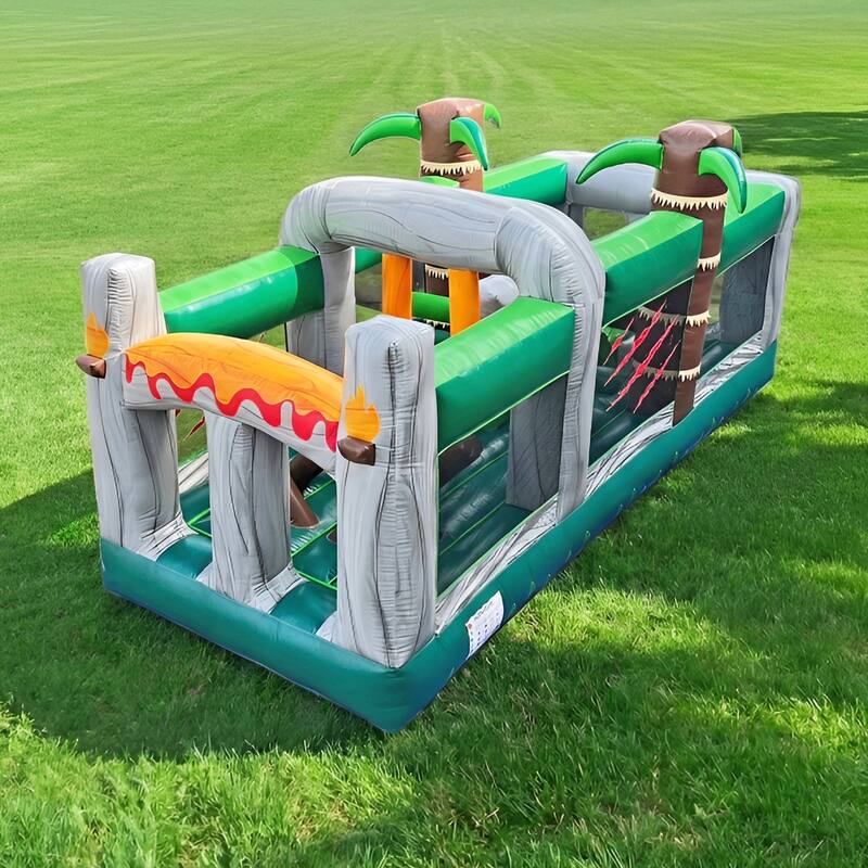 HeroKiddo T-Rex Adventure 20' Inflatable Obstacle Course, Commercial Grade PVC Vinyl, for Kids and Adults, Air Blower Included