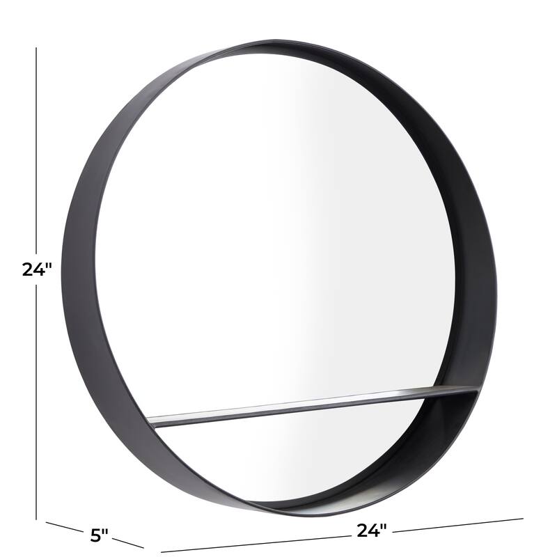 Black Metal 1 Shelf Room Wall Mirror - 24 x 5 x 24 Round